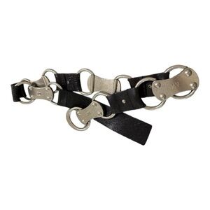 Michael Kors Black Leather Belt with Silver Accents